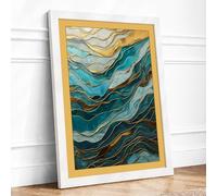 Flowing Marbled Waters Abstract Framed Wall Art Print A4 (29.7×21cm) White, Wall Decor for Living Room, Bedroom, Office & Home, Ready to Hang, Art Gift