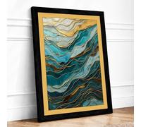 Flowing Marbled Waters Abstract Framed Wall Art Print A4 Black