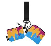 Flowing Pigment Rose Yellow Blue Dual Coin Purse Credit Card Holder Wallet Cute Fashion Business Card Holder with Wristle Strap for Work Travel 2 Packs, Flowing pigment rose yellow blue, One Size, Art