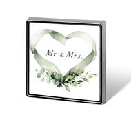 Flowing Ribbon Heart Shape Sage Green Mr Mrs Text Unisex Brooches & Pins Square Lightweight Lapel Badge Jewelry for Clothing Shawl Hat