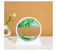 Flowing Sand Frame Sandscape Kinetic Sand Art Frame 3D Dynamic Liquid Hourglass Moving Painting Flowing Office Home Decor(White Base-Green,7 inch)