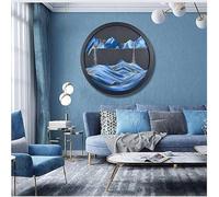 Flowing Sand,Moving Art Picture,Quicksand Painting,16'' 3D Liquid Motion 360° Wall Mounted Painting Living Room Decoration, Glass Crafts(Blue)