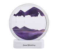 Flowing Sand Painting with Light Mobile Hourglass Art 3D Deep Sea Sandscape in Motion Display Moving Sand Art Picture Round Glass Sand Frame Hourglass for Home Office Decor Gift Kids (Purple)