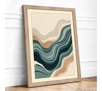 Flowing Strata Minimalist Framed Wall Art Print A3 Oak | Ready to Hang, Premium Gi Paper, Fade-Resistant Inks, Securely Packaged, UK Made