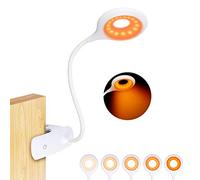 flowlamp Clip On Reading Light for Bed Headboard - Rechargeable 16 LED Amber Book Lights, 5 Brightness Desk Light Clamp Lamp, Touch Control Dimmable Reading Lamp with Flexible Neck