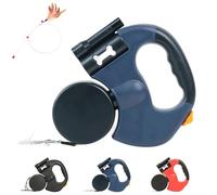 FlowLeash Double Dog Lead, 360° Anti-Tangle Retractable Leash for 2 Dogs with LED Flashlight & Waste Bag Dispenser, Durable Dual Dog Walking Leash for Small & Large Dogs (Blue)