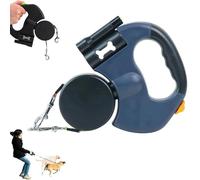 Flowleash Double Dog Lead, 360° Anti-Tangle Swivel, Double Retractable Dog Leash, Anti-Slip Lightweight Handle with Heavy Duty 3m Retractable Strap, Lights, For Small Amd Large Dogs (Blue)