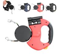 Flowleash Double Ended Leash,Pet Leashes with LED Flashlight,360-Degree Tangle-Free Dog Walking Belt with Heavy Duty 3M Retractable Strap,Poop Bags Holder,Anti Slip Lightweight Handle (Red)