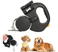 Flowleash - Flowleash Double Ended Leash, Double Retractable Dog Leash, with Heavy Duty 3m Retractable Strap, 360° Anti-Tangle Swivel, Anti-Slip Lightweight Handle, for Small to Large Dogs (Black)