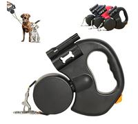 Flowleesh Dog Lead, Flow Leash for 2 Dogs, Flowleash Double Dog Lead, 360° No-Tangle Swivel, Anti-Slip Lightweight Handle, With LED Flashlight and Poop Bag Holder, For Small to Large Dogs (Black)