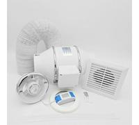 FlowMax Turbo 100mm Shower Extractor Fan with Light - Inline Bathroom Extractor Fan Kit with LED & Adjustable Timer - Single Speed - Silent High Power Ventilation - Ceiling/Loft Exhaust Fan