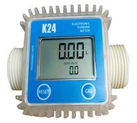 Flowmeter Digital K24 Turbine Flow Meter 1 Inch Vertical/Horizontal Diesel Oil Fuel Flow Meter Gauge For Chemicals Liquid Water(Blue Horizontal)