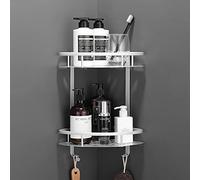 Flowmist Shower Organiser Storage, 2 Tier Shower Caddy Bathroom Shelf Organizer with Adhesive Sticker for Bathroom accessories & Kitchen, No Drilling Bathroom Organizer Storage Shelves