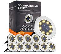 Flowood Solar Ground Lights, 8 H Working Solar Lights Outdoor Garden, IP65 Waterproof Outdoor Solar Floor Lights, Solar Disk Lights for Garden Lawn Pathway Patio Warm White 12 Pack
