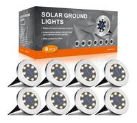 FLOWood Solar Lights Outdoor Garden, Solar Ground Lights, IP65 Waterproof Solar Floor Lights Outdoor Garden, 8 LED Solar Disk Lights for Garden Lawn Pathway Patio Warm White 8 Pcs