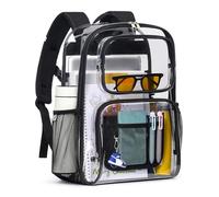 Flowston Clear Backpack Heavy Duty 17 Inch Large Clear Bookbag, Black-1, L, Clear