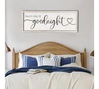 flowtorely Always Kiss Me Goodnight Wall Sign For Master Bedroom Above Bed Wall Decor 40''×15'' Large Rustic Solid Wood Frame For Farmhouse Couples Above bed Wall Art Decoration (White)