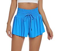 Flowy Athletic Shorts for Women Gym Yoga Workout Running Sweat Spandex Butterfly Skirt Comfy Lounge Clothes Summer, Blue, S