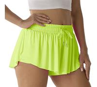 Flowy Athletic Shorts for Women Running Tennis Butterfly Shorts Girls 2-in-1 Double Layer Quick-Drying Comfy Shorts, Neon Green, XL