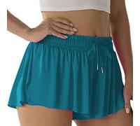 Flowy Athletic Shorts for Women Running Tennis Butterfly Shorts Girls 2-in-1 Double Layer Quick-Drying Comfy Shorts, Turquoise Blue, Small
