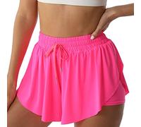 Flowy Athletic Shorts for Women Running Tennis Butterfly Shorts Girls 2-in-1 Double Layer Quick-Drying Comfy Shorts, Hot-Pink, XS