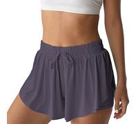 Flowy Athletic Shorts for Women Running Tennis Butterfly Shorts Girls 2-in-1 Double Layer Quick-Drying Comfy Shorts, Dark Gray, XL