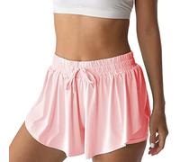 Flowy Athletic Shorts for Women Running Tennis Butterfly Shorts Girls 2-in-1 Double Layer Quick-Drying Comfy Shorts, Pale Pink, S