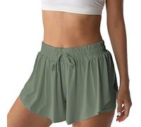 Flowy Athletic Shorts for Women Running Tennis Butterfly Shorts Girls 2-in-1 Double Layer Quick-Drying Comfy Shorts, Olive Green, M