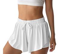 Flowy Athletic Shorts for Women Running Tennis Butterfly Shorts Girls 2-in-1 Double Layer Quick-Drying Comfy Shorts, Milky White, S