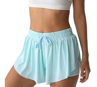 Flowy Athletic Shorts for Women Running Tennis Butterfly Shorts Girls 2-in-1 Double Layer Quick-Drying Comfy Shorts, Ice-snow Blue, M