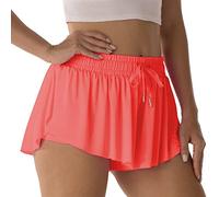 Flowy Athletic Shorts for Women Running Tennis Butterfly Shorts Girls 2-in-1 Double Layer Quick-Drying Comfy Shorts, Orange Red, S