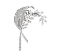 Flowy line unique brooch elegant gingko jewelry zirconia for women with natural charm