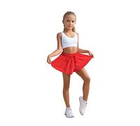 Flowy Shorts Girls Preppy Shorts 2 in 1 Butterfly Running Shorts with Pockets for Dance Gym Sports Playground, Red, 10-12 Years