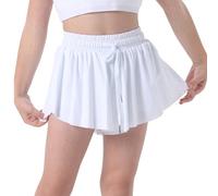 Flowy Shorts Girls Preppy Shorts 2 in 1 Butterfly Running Shorts with Pockets for Dance Gym Sports Playground, White, 10-12 Years
