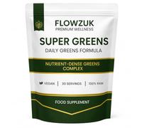 Flowzuk Super Greens Powder 300g | Green Superfood Blend | 30 Servings | Spirulina, Chlorella, Wheatgrass, Matcha | Vegan