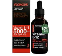 Flowzuk Vitamin B12 Liquid Drops 5000mcg - High Strength Methylcobalamin - Fast Absorbing Vegan B12 Supplement - 60ml Dropper Bottle - Gluten Free, Energy & Wellness Support
