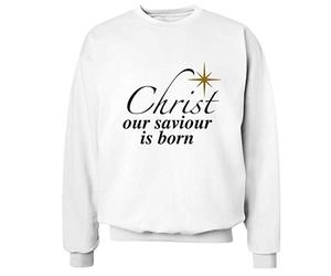 Flox Creative Adults Sweater Christ Our Saviour is Born White Large