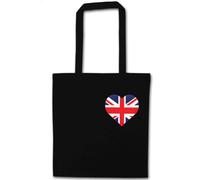 Flox Creative Black Cotton Tote Bag Union Jack Heart Pocket
