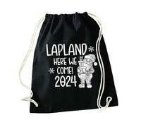 Flox Creative Black Drawstring Bag Custom Lapland Here We Come
