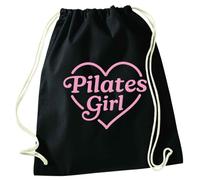 Flox Creative Black Drawstring Bag Pilates Girl Heart Design