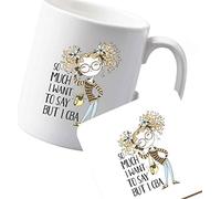 Flox Creative Ceramic Mug and Coaster So Much to Say But I CBA Illustration T-Shirt Both Sides