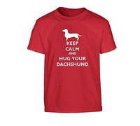 Flox Creative Children's T-Shirt Keep Calm Hug Your Dachshund Red 7-8 Years