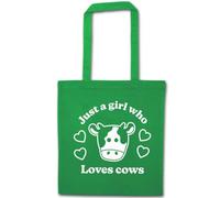 Flox Creative Green Cotton Tote Bag Just a Girl Who Loves Cows