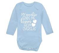 Flox Creative Long Sleeved Baby Vest My Auntie Sends me Kisses from Overseas Light Blue 6-12 Months