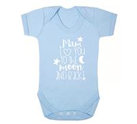 Flox Creative Mam I Love You to The Moon and Back Short Sleeve Baby Vest Bodysuit Babygrow Light Blue