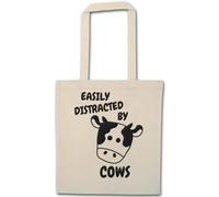 Flox Creative Natural Cotton Tote Bag Easily Distracted by Cows