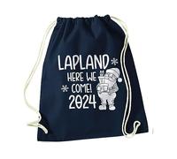 Flox Creative Navy Drawstring Bag Custom Lapland Here We Come