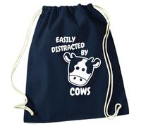 Flox Creative Navy Drawstring Bag Easily Distracted by Cows