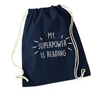 Flox Creative Navy Drawstring Bag My Superpower is Reading