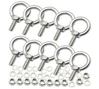 Floyutin Stainless M3 Eyebolt 39"(10mm) Long Male Ring Threaded Screw Lifting Shoulder Eye Bolts with Nuts Washers, 10 PCS